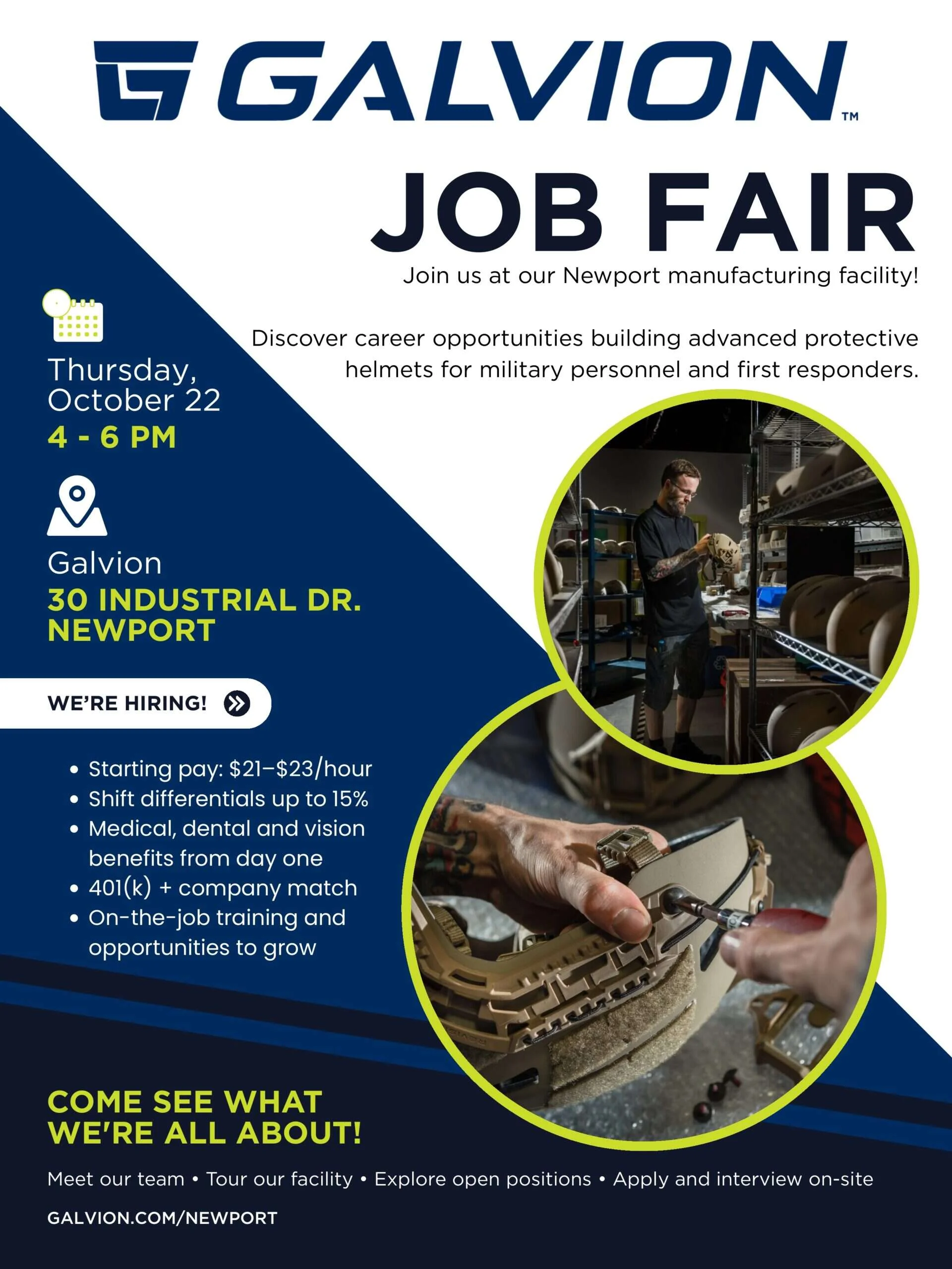 Galvion Job Fair: Thursday, October 22, 4 – 6 PM in Newport